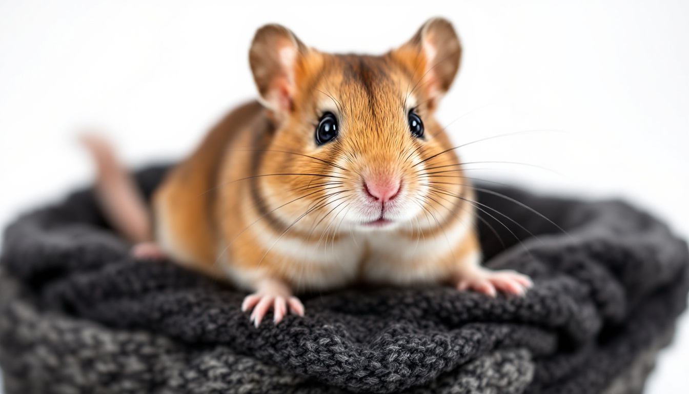 Gerbil se alimentando de ração extrusada e mix de sementes